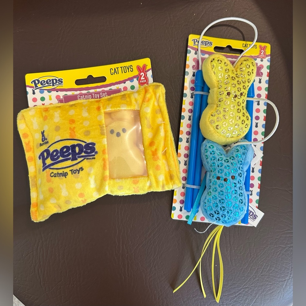 Peeps Catnip Cat Toys - Yellow & Blue Plush and Teaser Set